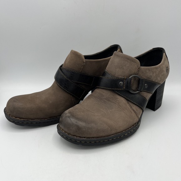 Born Leather Strappy Booties Womens US 8.5 M EU 40 Slip On Harness Chunky Heel - Picture 6 of 16